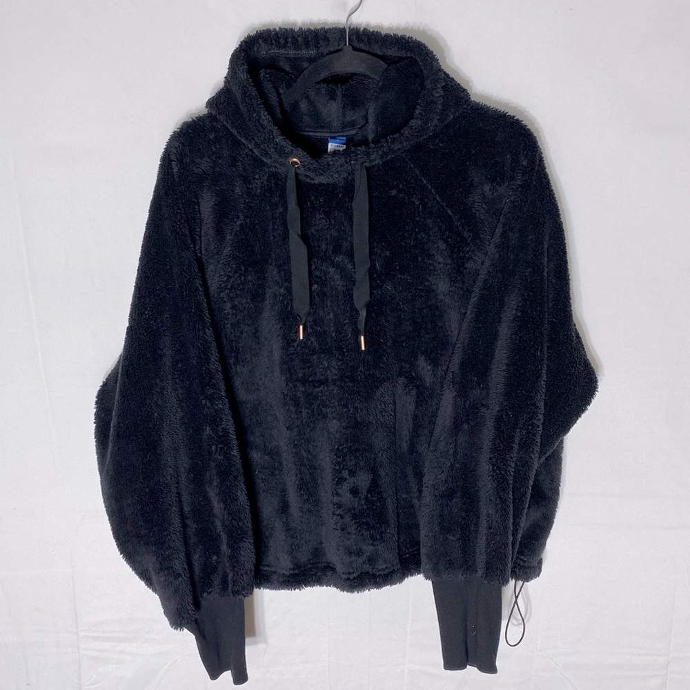 Old Navy Fuzzy Cozy Black Fleece Sherpa Hoodie Pullover Sweatshirt L